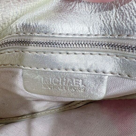 Vintage Michael Kors Fulton Gold Leather Shoulder Bag Silver Chain Purse - Picture 6 of 11